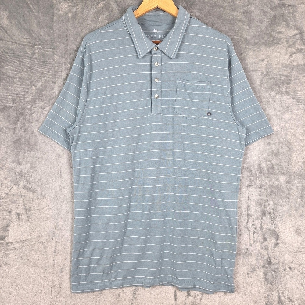 Free Fly Bamboo Polo Shirt Mens 2XL Performance Striped Preppy Casual Fishing